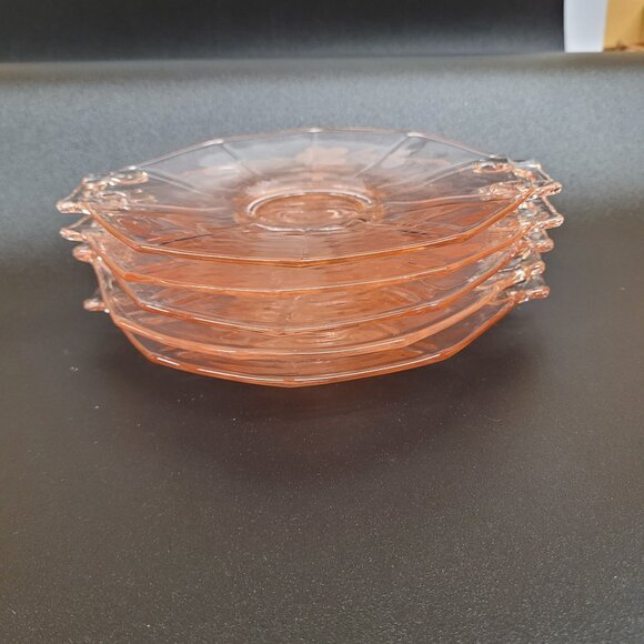 Pink Depression Lancaster Glass Saucer Plate 7'' Open Handle Set 5 1930s Vintage - Picture 2 of 4